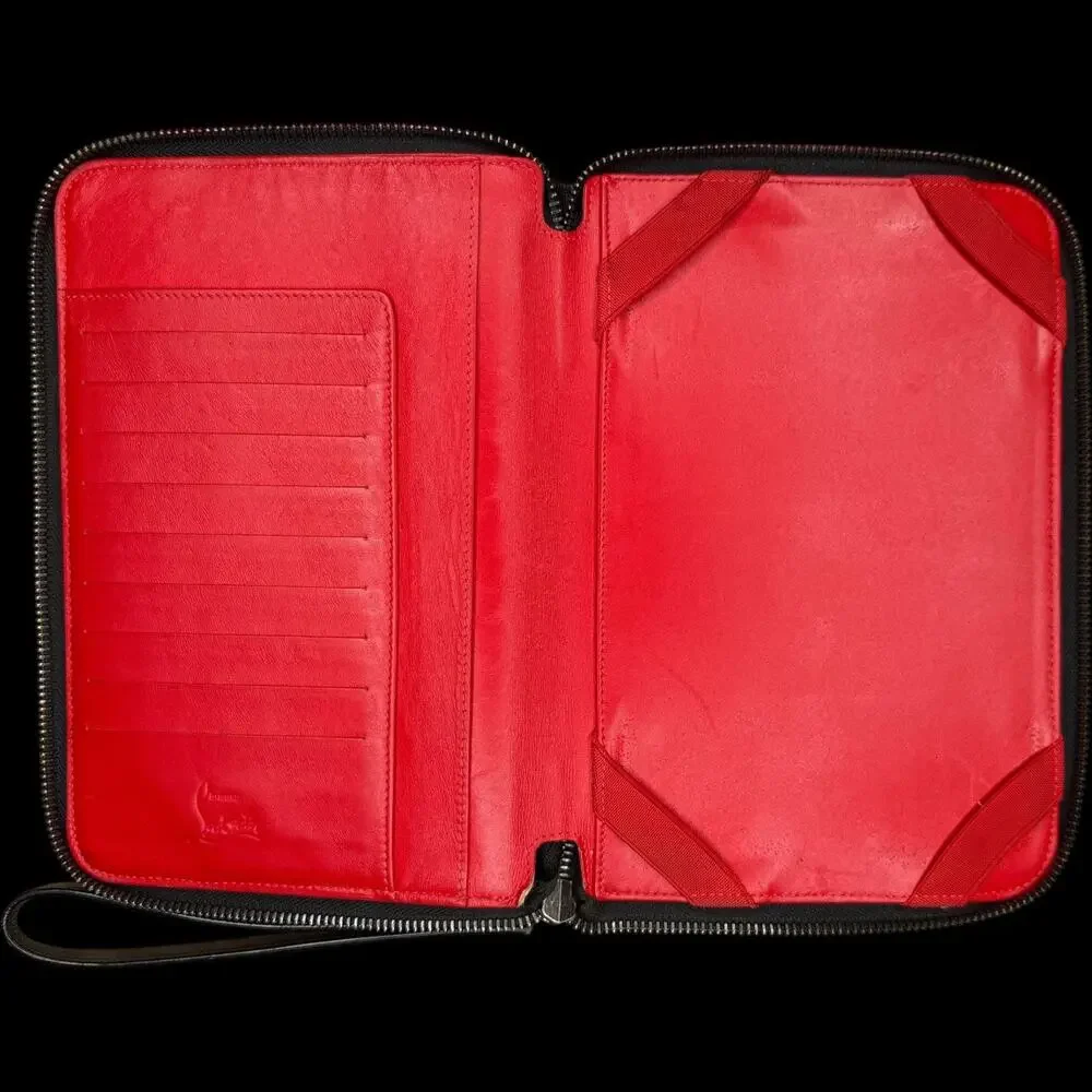 Christian Louboutin Black Spiked Leather Tablet Case Clutch - Picture 7 of 10